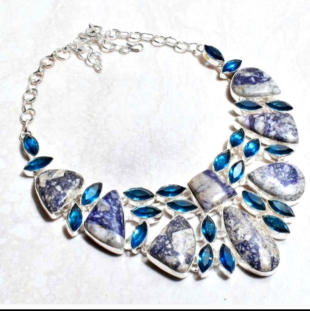 Charoite Apatite Blue Topaz 925 Silver Jewelry Artistry Necklace